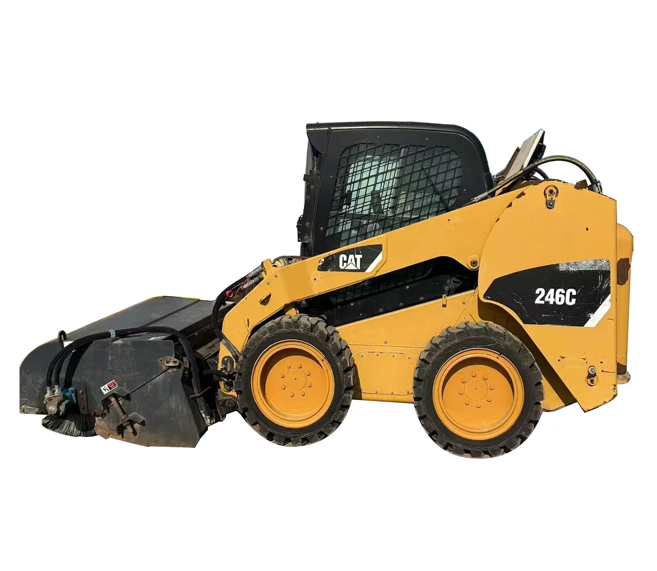 Secondhand Cat Used 246C Mini 246D 262 246c 262D Front Loader Tractor Small Design Wheel Attached with Hydraulic Pick-up Sweeper