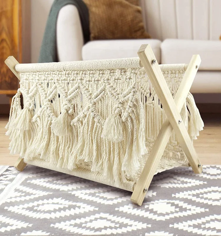 Home Wholesale Handmade folding wooden Magazine Towel Storage Basket holder rack organizer