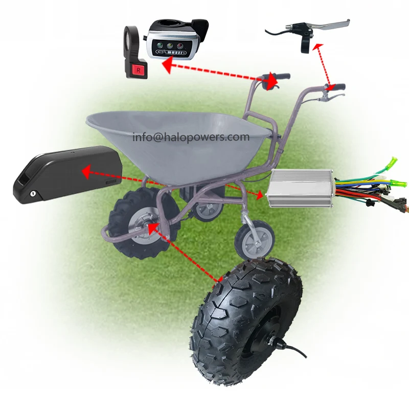 High Torque 36v 48v 350w 145 14.5 inch wheel barrow Electric Wheelbarrow Gear All Terrain hub motor kit conversion trolley cart