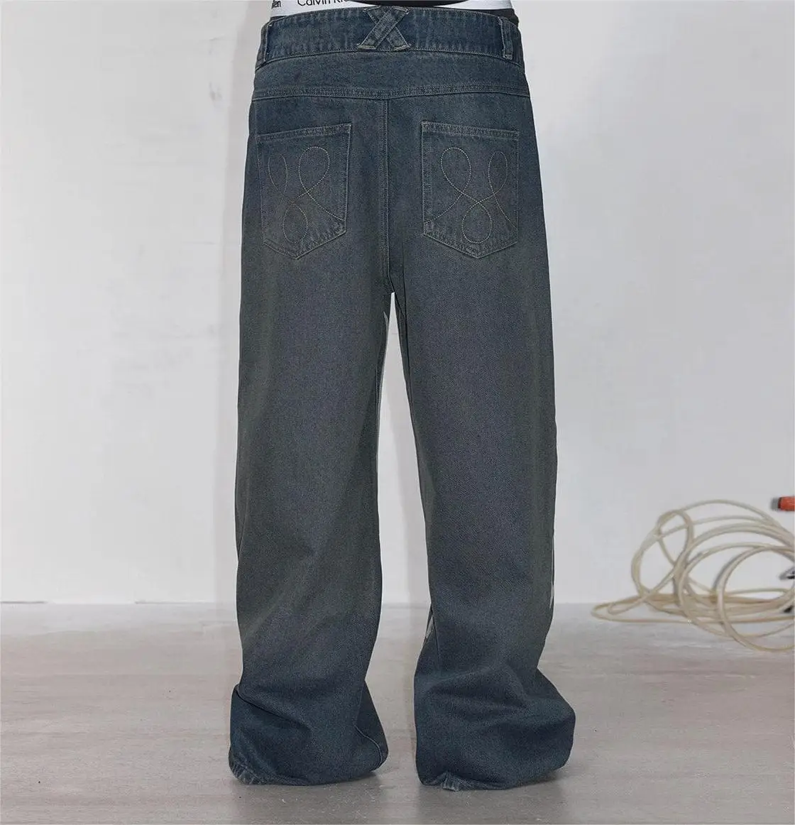 ZHUO YANG CARMENT American style retro splash-ink stitching custom denim pants fabric flared male denim jeans man men jeans men