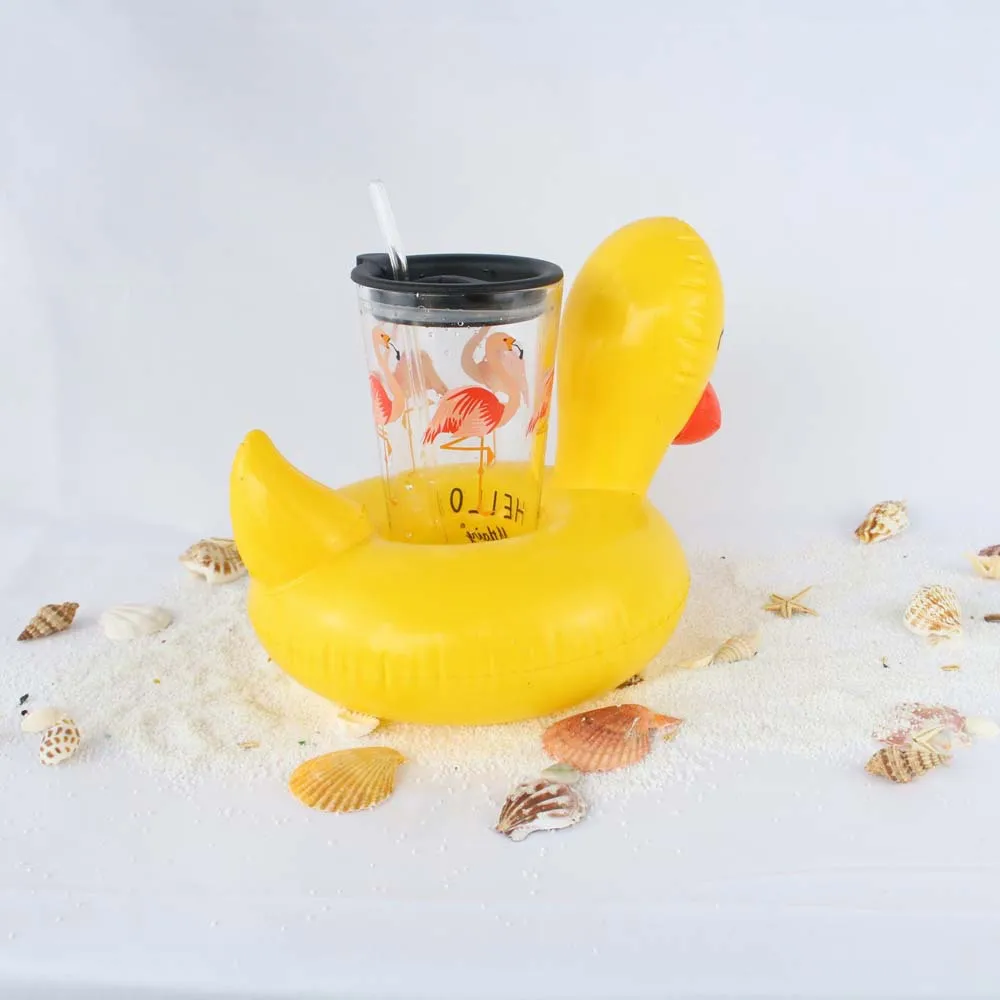 Waterproof Children yellow duck water floating tray holder drink fruit floating inflatable cup holder