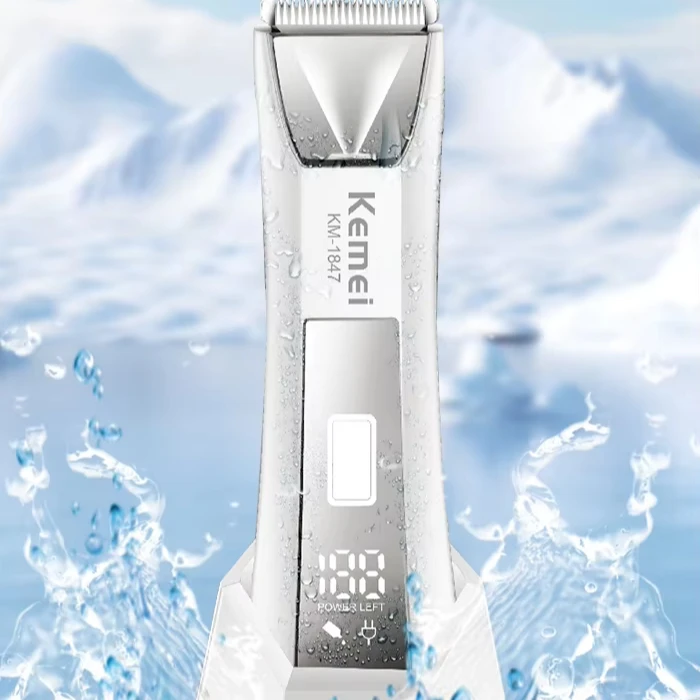 KEMEI Groin Hair Trimmer 3 Combs Pubic Hair Trimmer With Replaceable Ceramic Blade Wireless Charger Body Hair Trimmer For Men