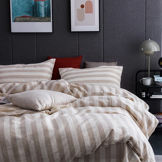 Yarn dyed flax linen bed sheet set customized solid colors bedding sets