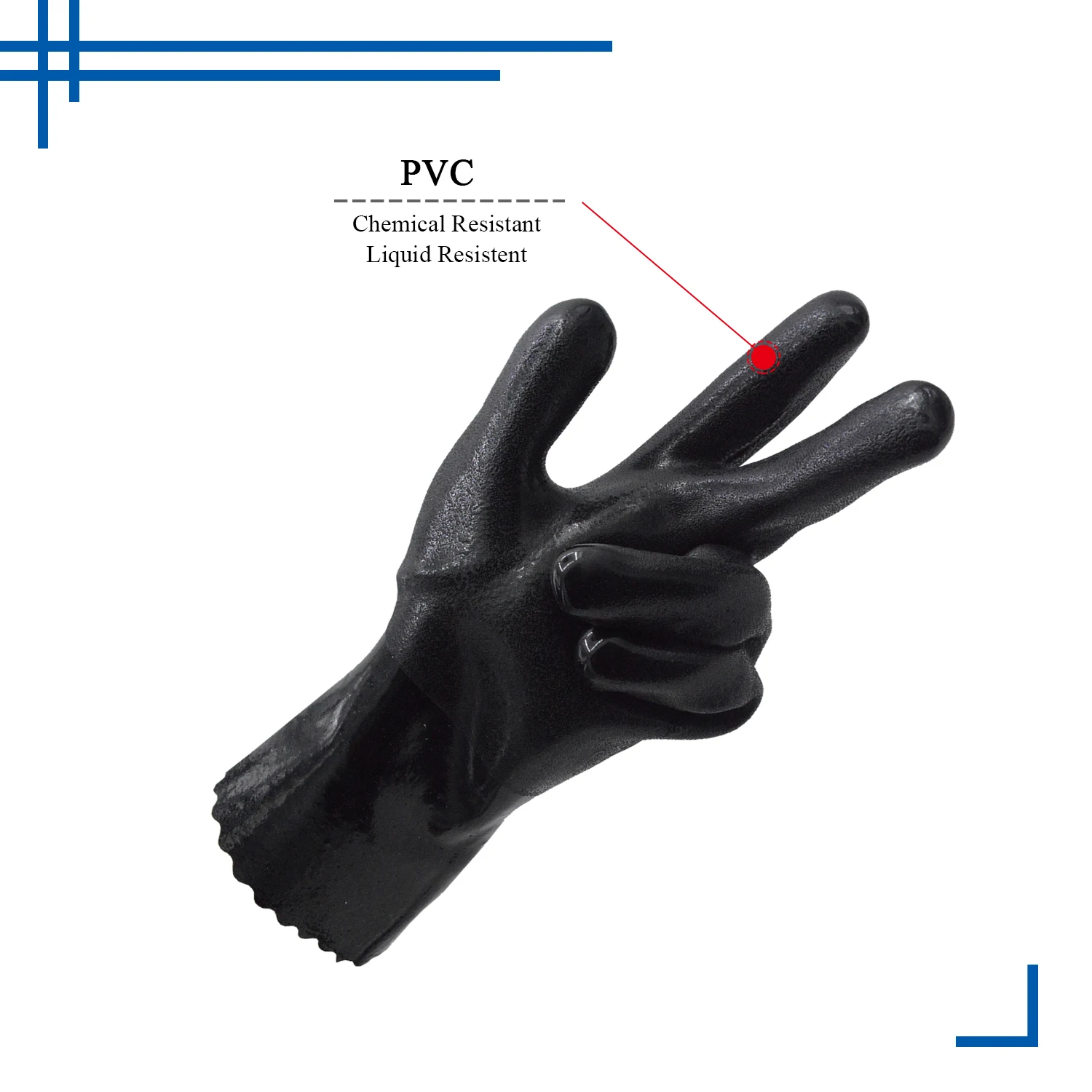 PRI wholesale waterproof PVC coated nitirle smooth gauntlet long cuff liquid chemical resistance gloves