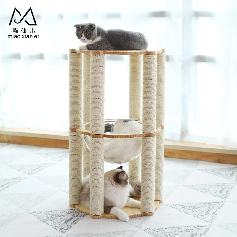 Roman Hot Selling Outdoor 3 layers Wood Cat Scratcher cat climb tree