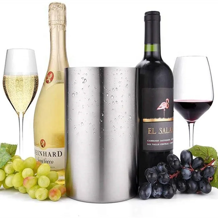 Large Stainless Steel Double Wall Wine Cooler Bucket Stemless Holder Wine Chiller Bucket Insulated Champagne Beer Ice Bucket