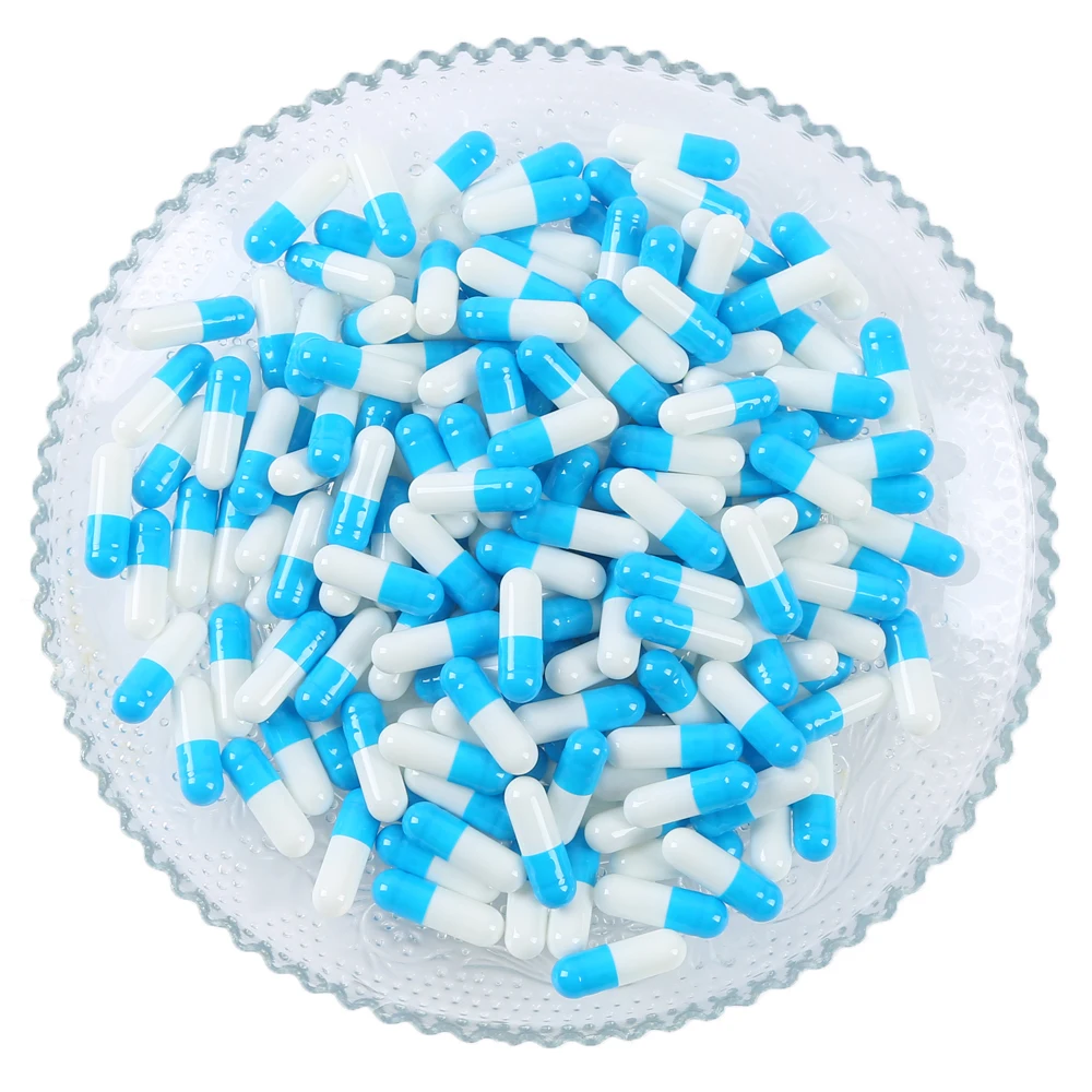 size 00 0 1 2 3 4  color blue with white empty gelatin  hpmc capsule