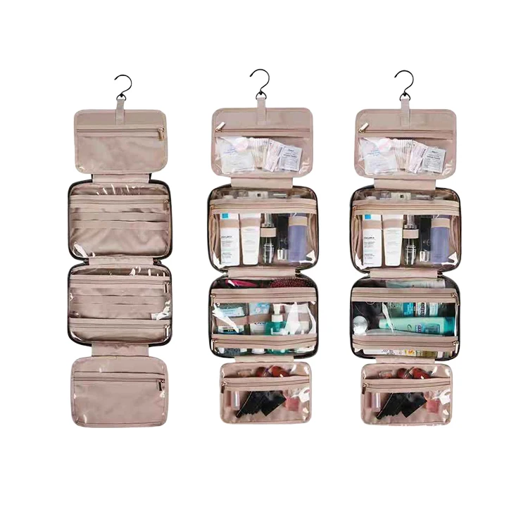 Custom Polyester Waterproof Portable Hanging hook  Travel Toiletry Cosmetic Bag Travel  Makeup Bag Foldable With Logo