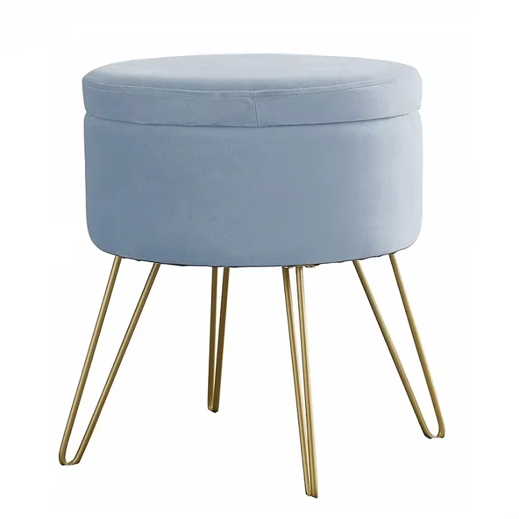 Modern Corridor footstool Velvet Stool Golden Metal Legs Small Ottoman With Storage Round Pouf