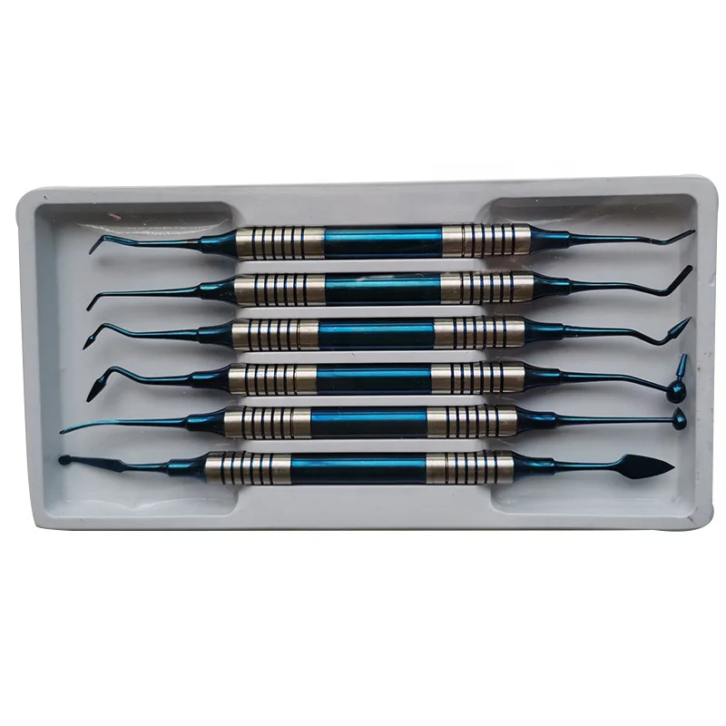 Стоматологический композитный инструмент с голубым титановым покрытием, набор для ремонта, композитная смола, шпатель для заполнения