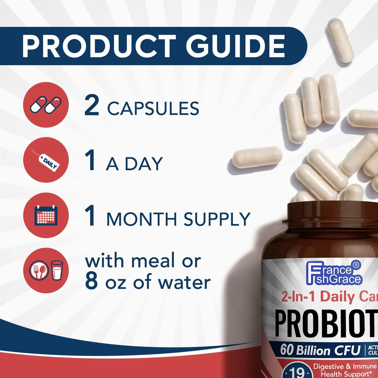 Non-GMO 60 Billion CFU 19 Strains Probiotics 2-in-1 Daily Care Probiotic Digestive Immune Health for Men & Women