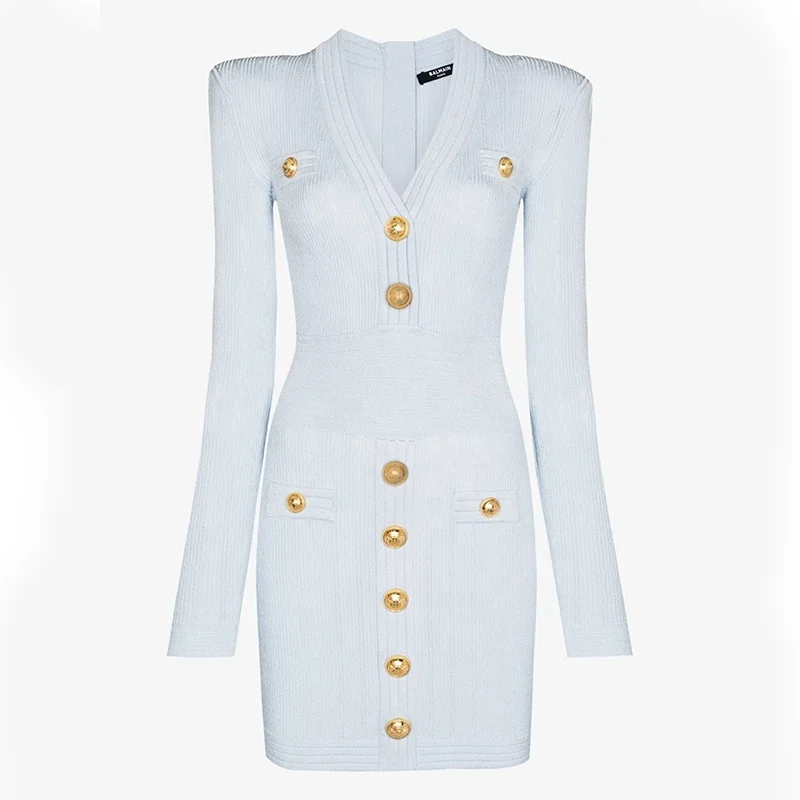 Женское трикотажное платье-свитер с v-образным вырезом и длинными рукавами