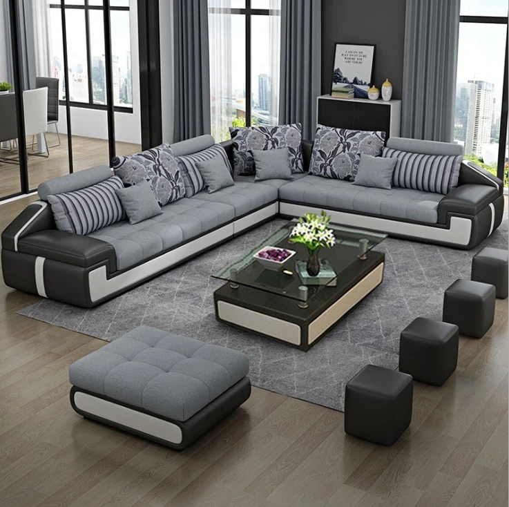 
foshan 2020 trending luxury classic L shape corner 7 seaters home furniture living room fabric chesterfield sofas set 