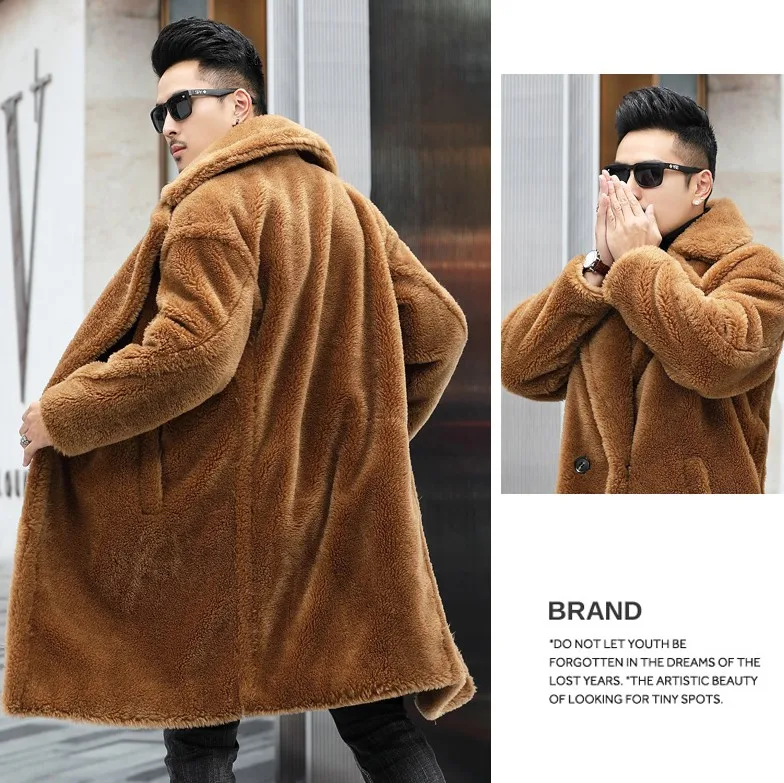 Custom oversized Alpaca Wool Coat fleece lapel Winter Fur Jacket Genuine Teddy long Coats men
