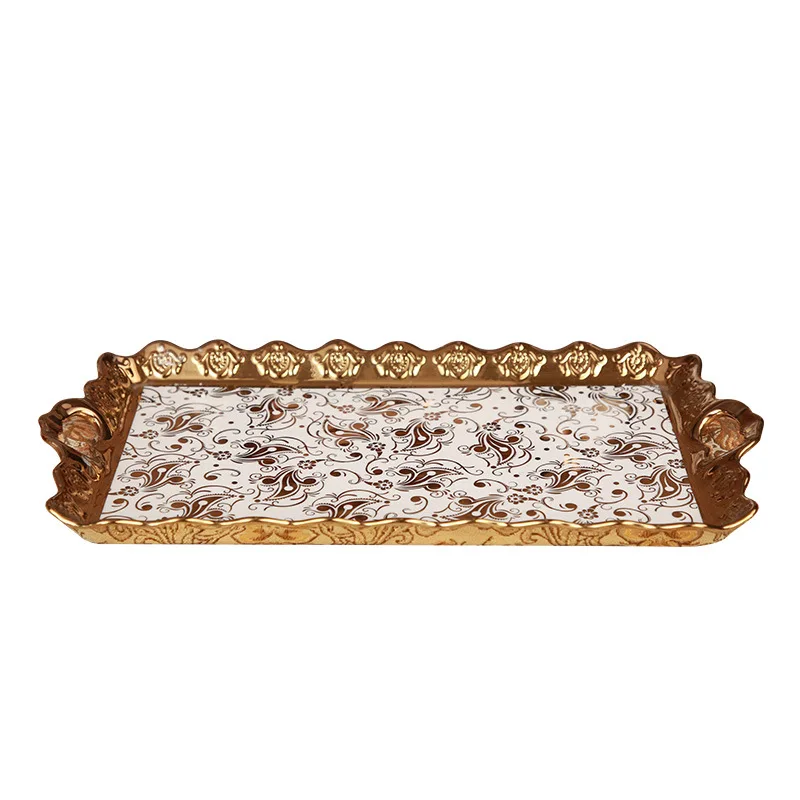 Подносы для сервировки в арабском стиле золотые керамические тарелки отеля фарфоровые Цветочные чайные чашки кружки подставка чайника