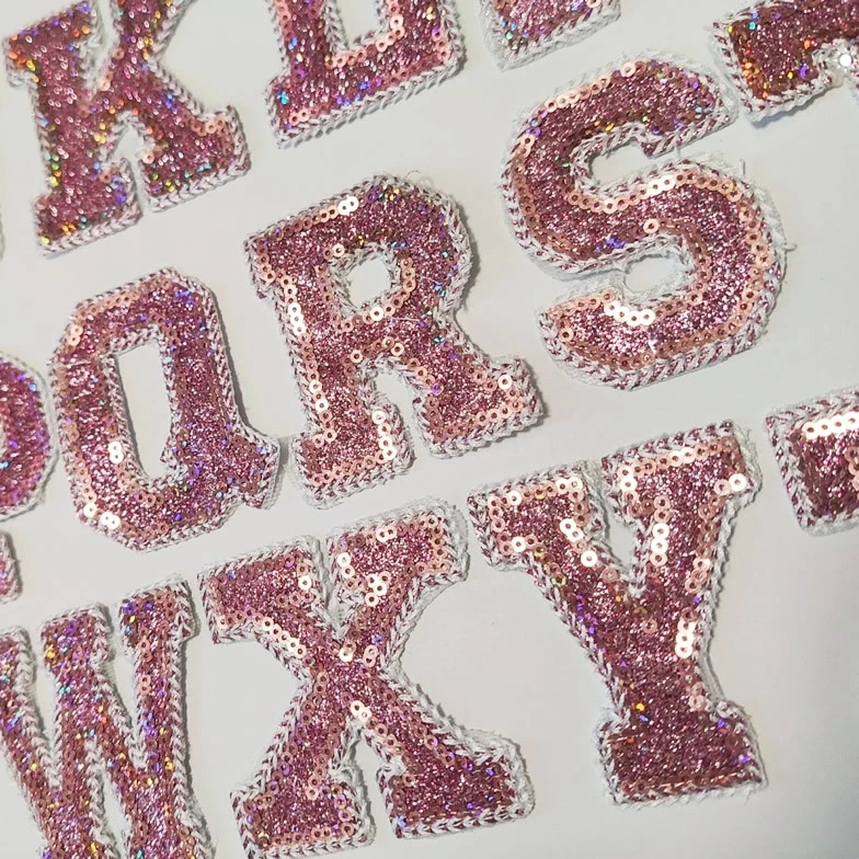 Sequins Pink Alphabet Letters Patches Heat Press Patches