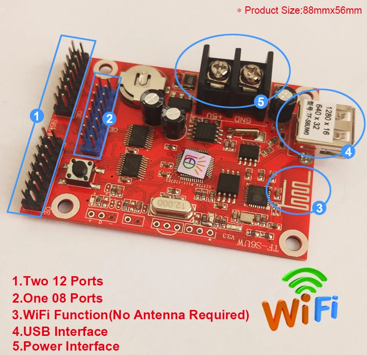 TF-S6UW0 СИД дисплей экран контрольная карта USB порт и Wi-Fi во главе с одной двойной цвет карты контроллера для использования в помещении или на открытом воздухе
