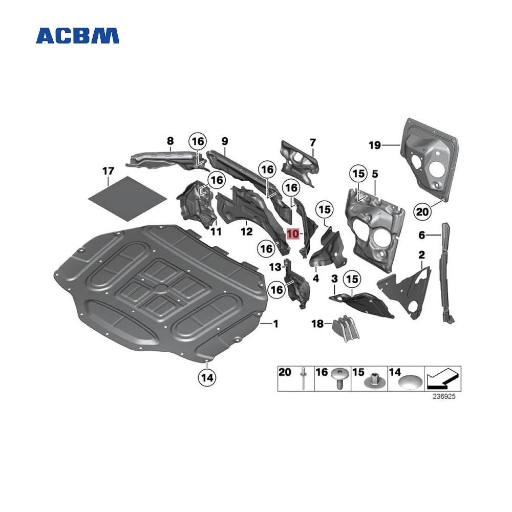 51717211460 Sound Insulation Device Front Front right fender Wall Upper Part Left For BMW F02 7 Series