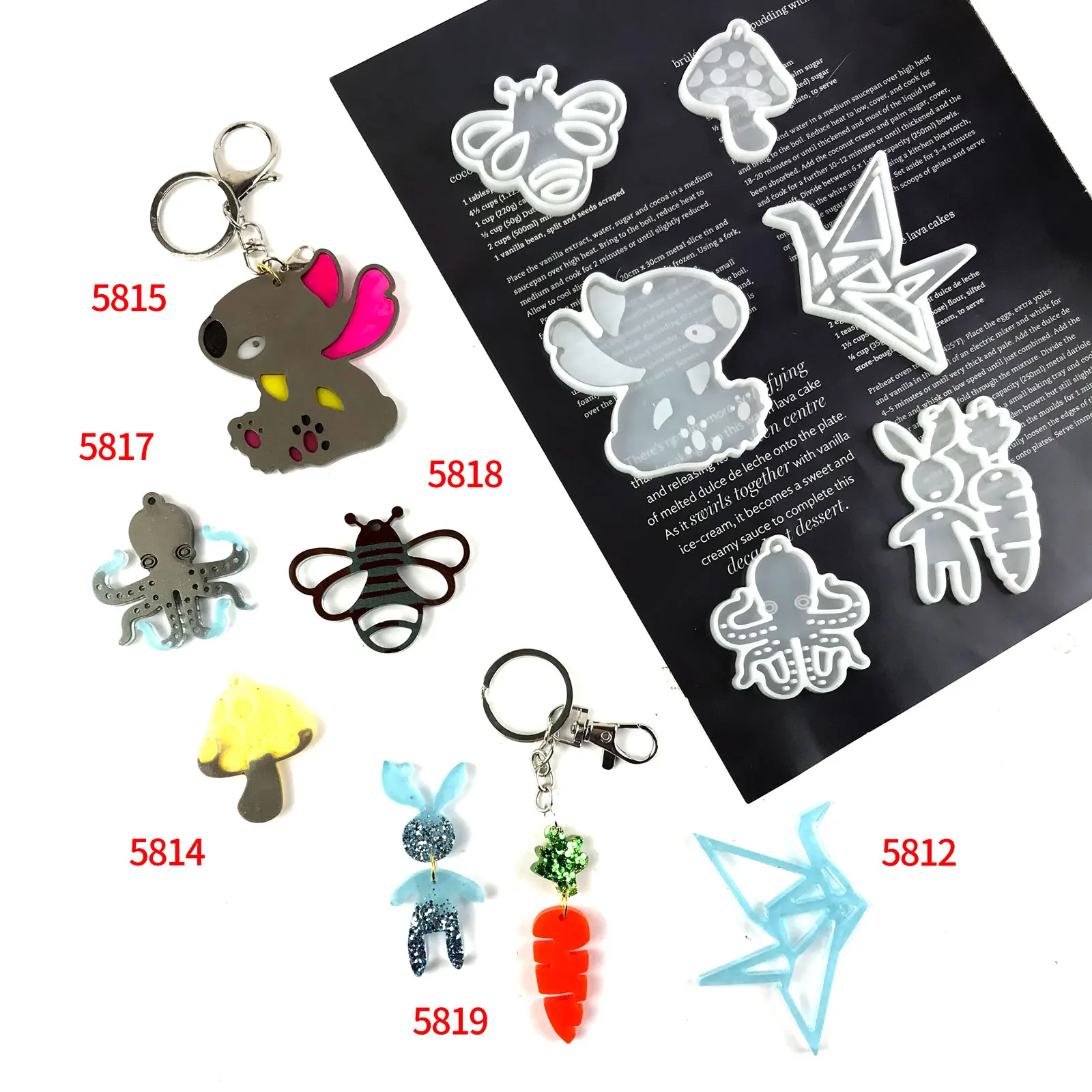 5812 -  5819 Animal Keychain Mold Honeybee Moulds Plant Carrot Keychain  Epoxy Resin For Silicone Moulds