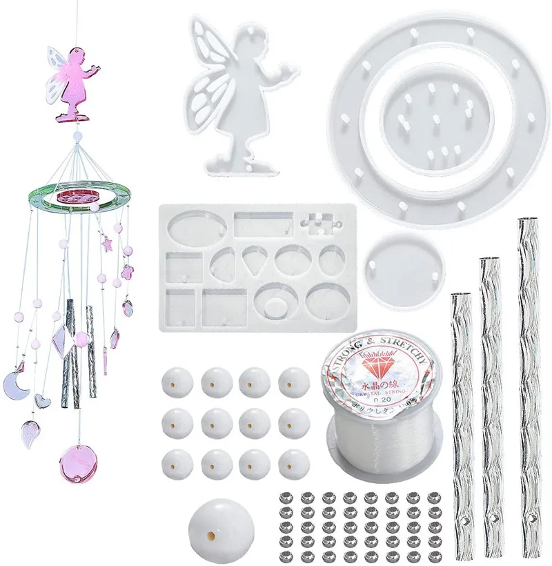 Hot Sells Wind Chimes Resin Molds Silicone Kit Bundle, Fairy Wind Chimes Molds for Epoxy Resin Wind-Bell Decorations