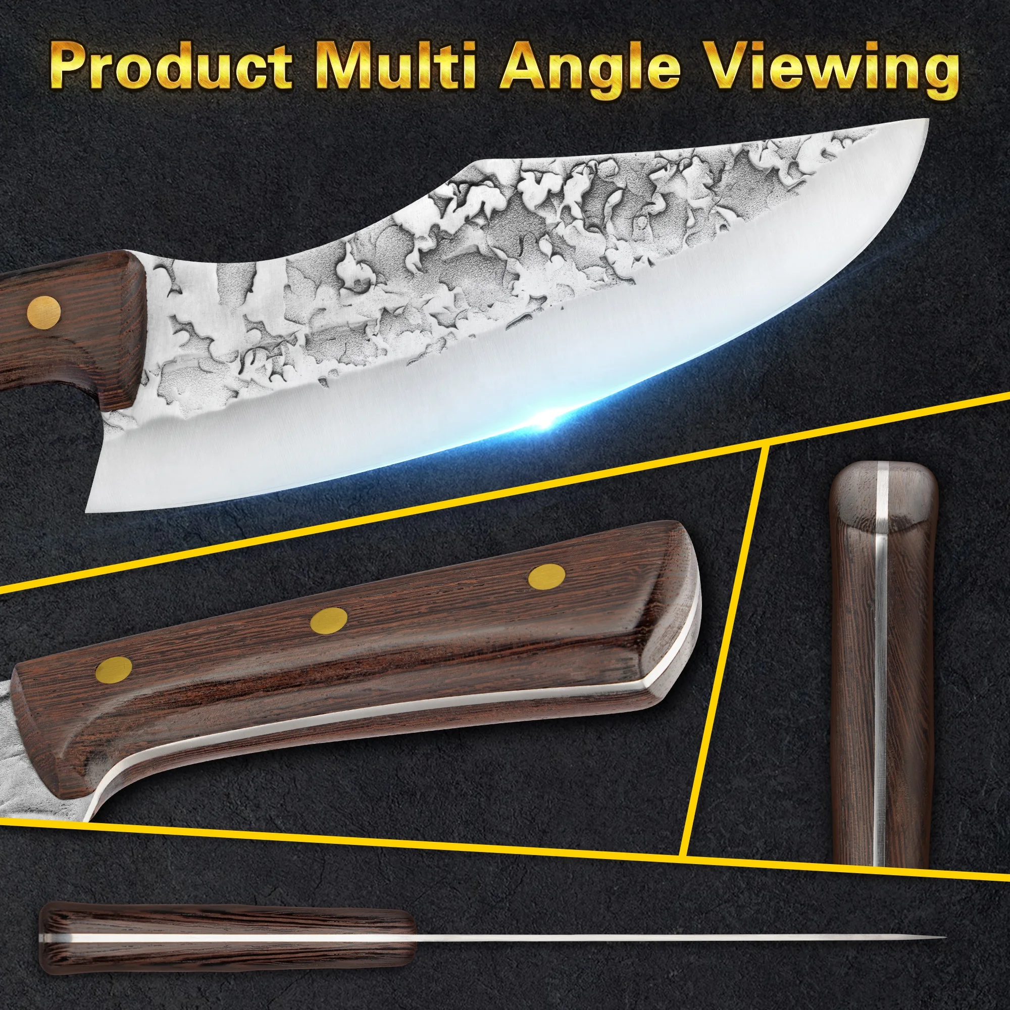 10% Off Custom Logo Full-Tang Super Heavy Duty 7 inch butcher knife set stainless steel slaughter with wenge wood handle