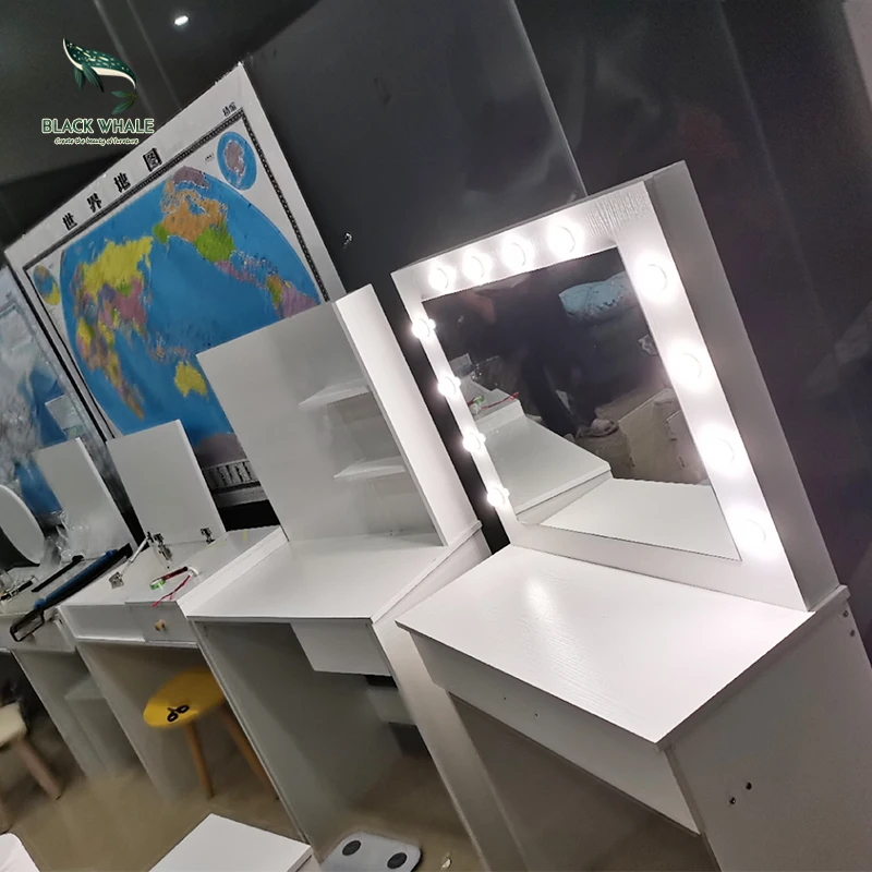 
Modern White Bedroom Drawer Coiffeuse Tocador Led Lights Vanity Desk Makeup Mirrored Dressers Dressing Table With Mirror 