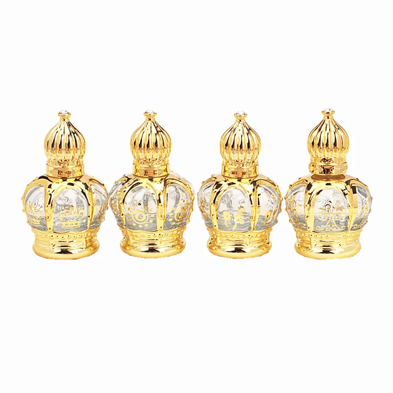 15ml Gold Plating Roll On Glass Bottle With Crown UV Cap Roller Essential Oil Ball Bottle Portable Refillable Bottles