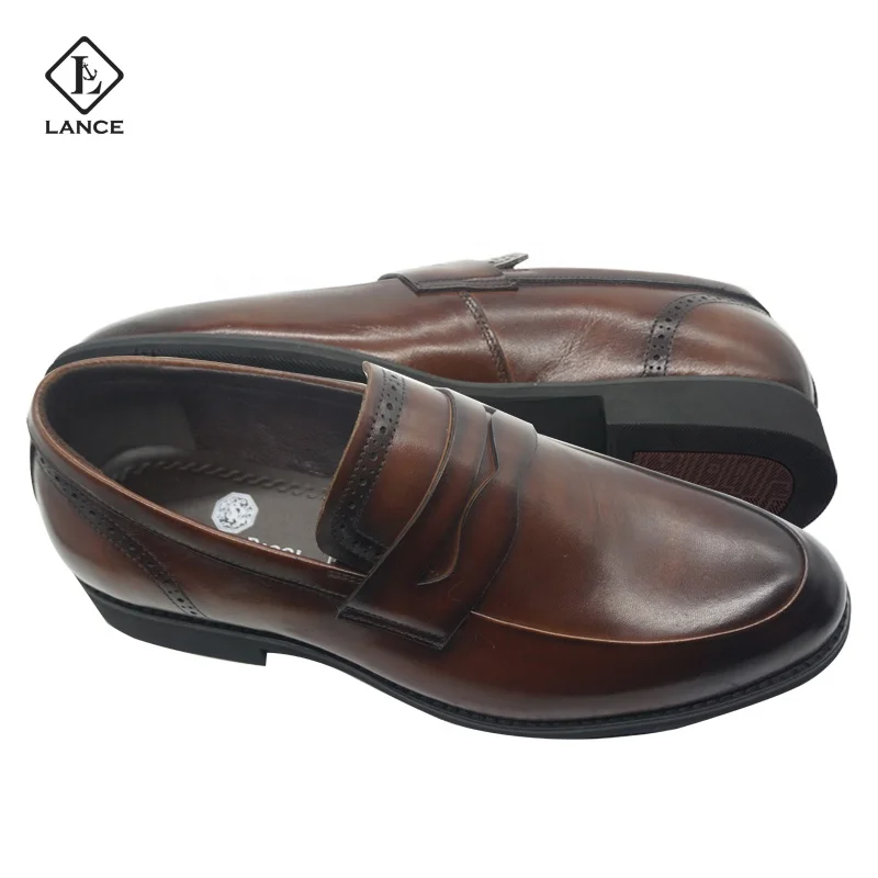 LANCI High Quality Luxury Brown Genuine Leather Men Dress Shoes For Men Casual Business