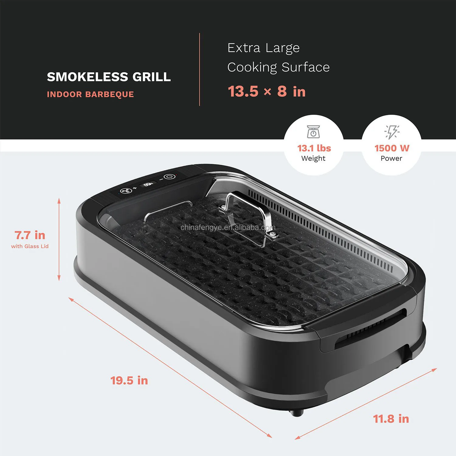 Electric Smokeless Indoor Grill Pan round Temperature Controlled Aluminium Grill for Household Use with US Plug