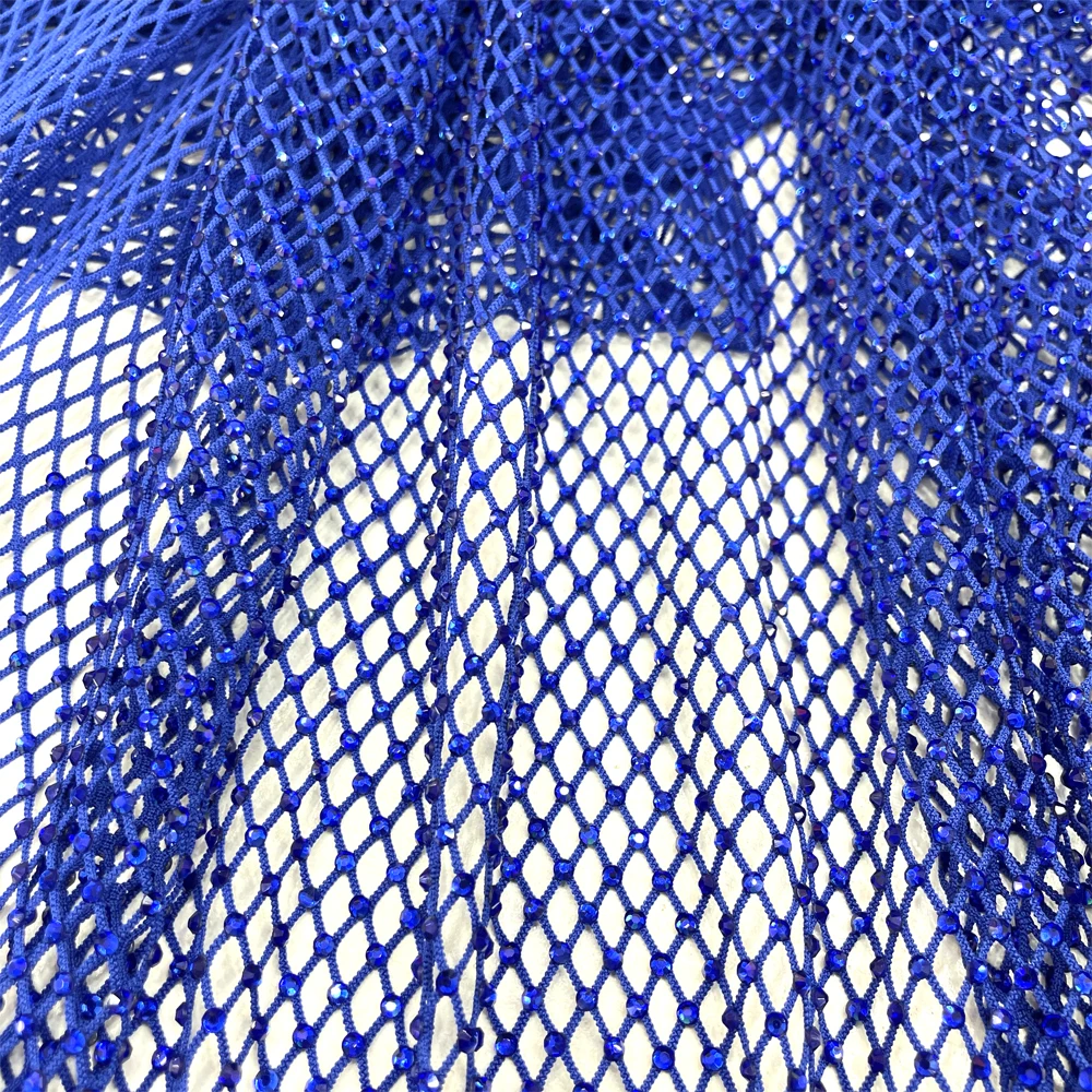 SH006  hot selling Stretch Rhinestone Mesh With Crystal fabric Elastic Rhinestone net lace fabric