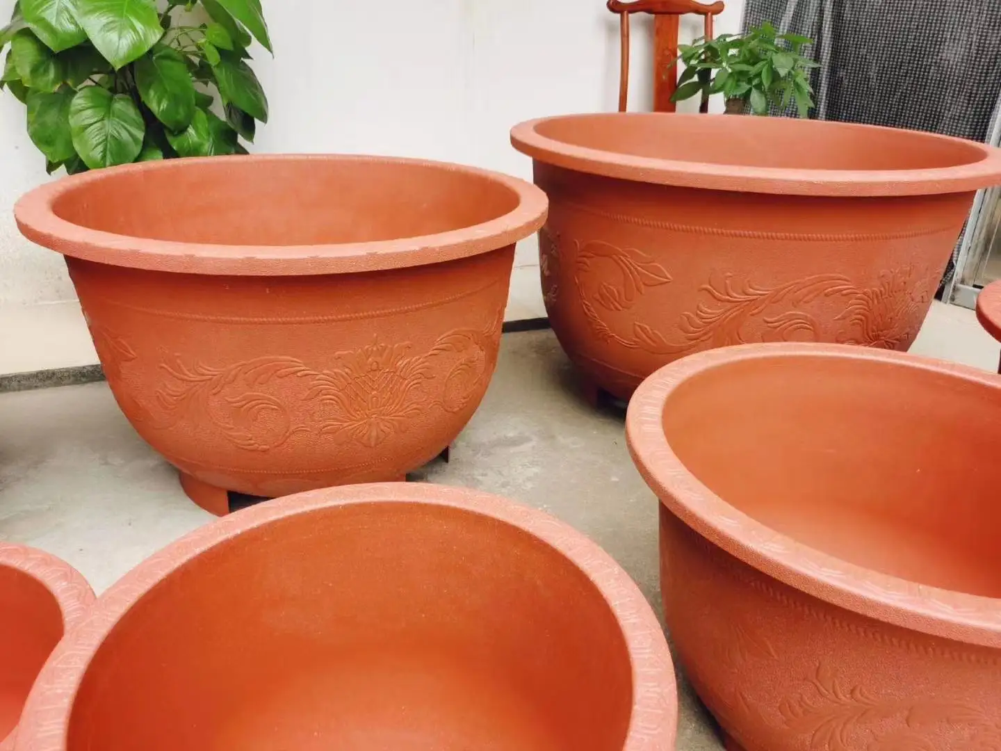 Balcony Garden Patio Large Imitate Copper Flowerpot Plastic Round Lotus Pot