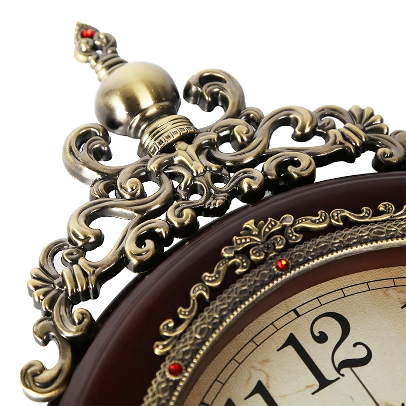 14 inch round solid wood wall decoration European home custom quartz lock home antique wood digital silent wall clock