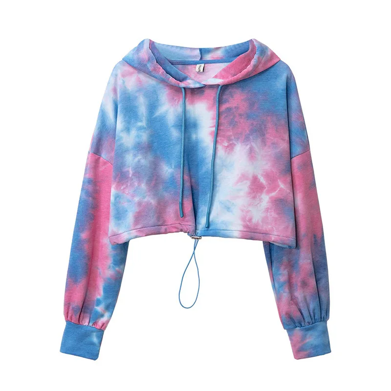 Women clothing cheap high quality 100 cotton tie dye crop top hoodie sport thin hoody