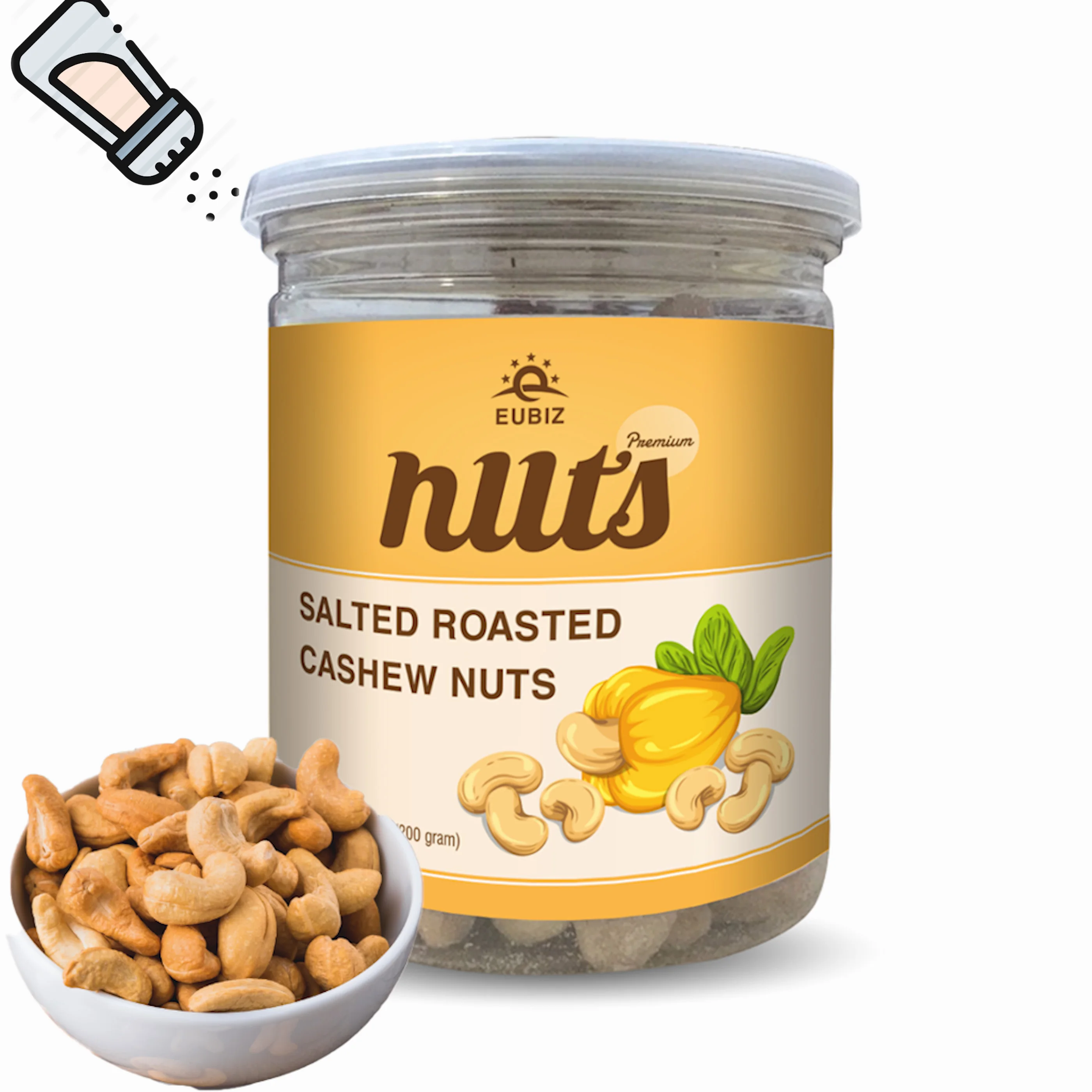 EUBIZ Cashew nuts with Flavor Salted Roasted - Keto Snack - No silk shell - Box (Plastic) 200g (7 Oz) - in VietNam