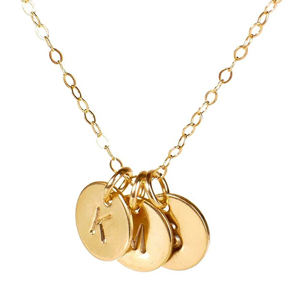 Quality 26 Alphabet Engraved Stainless Steel Round Letter Charm Necklace Name Pendant