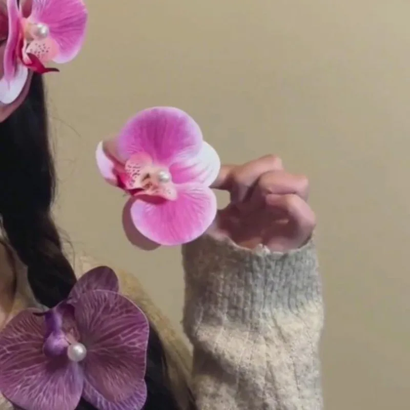 Phalaenopsis Flower Pearl Barrettes Sweet Fashion Side Clip Personality All-Match New Hair Pin Accessories