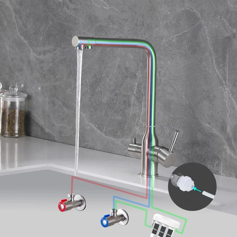 kitchen faucet 2 handle 1 set cold water chiller side faucet kitchen mixer tap 3 way pure water faucet