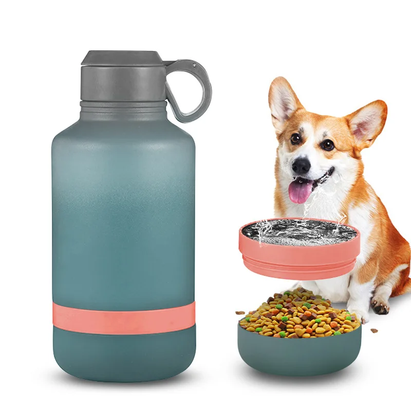 2 in 1 multifunction 32oz double wall stainless steel dog water bottle with bowl pet drinking travel bottle
