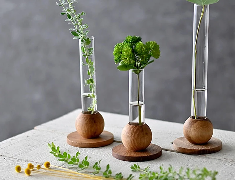 Plant Propagation Station Terrarium Glass Propagation Stations Wooden base Planter Tubes for Garden Office Decoration