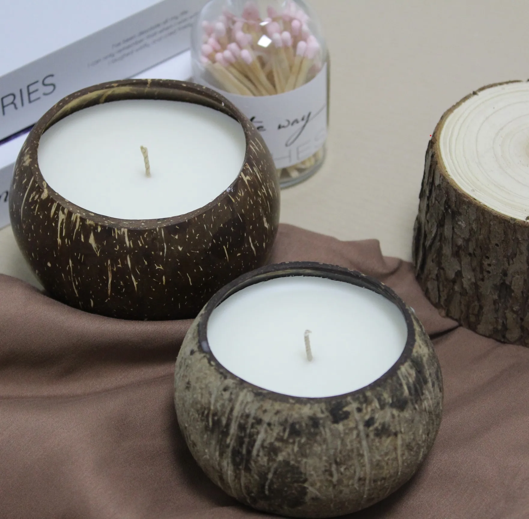 Handmade Eco-Friendly Coconut Shell Bowl Scented Candles Natural Soy Wax Oil Creative Gift Weddings Christmas Easter Diwali Bulk