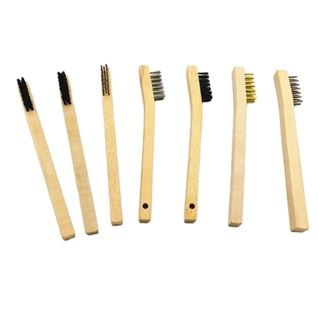 3*7 mini wire brush brass wire toothbrush wooden handle