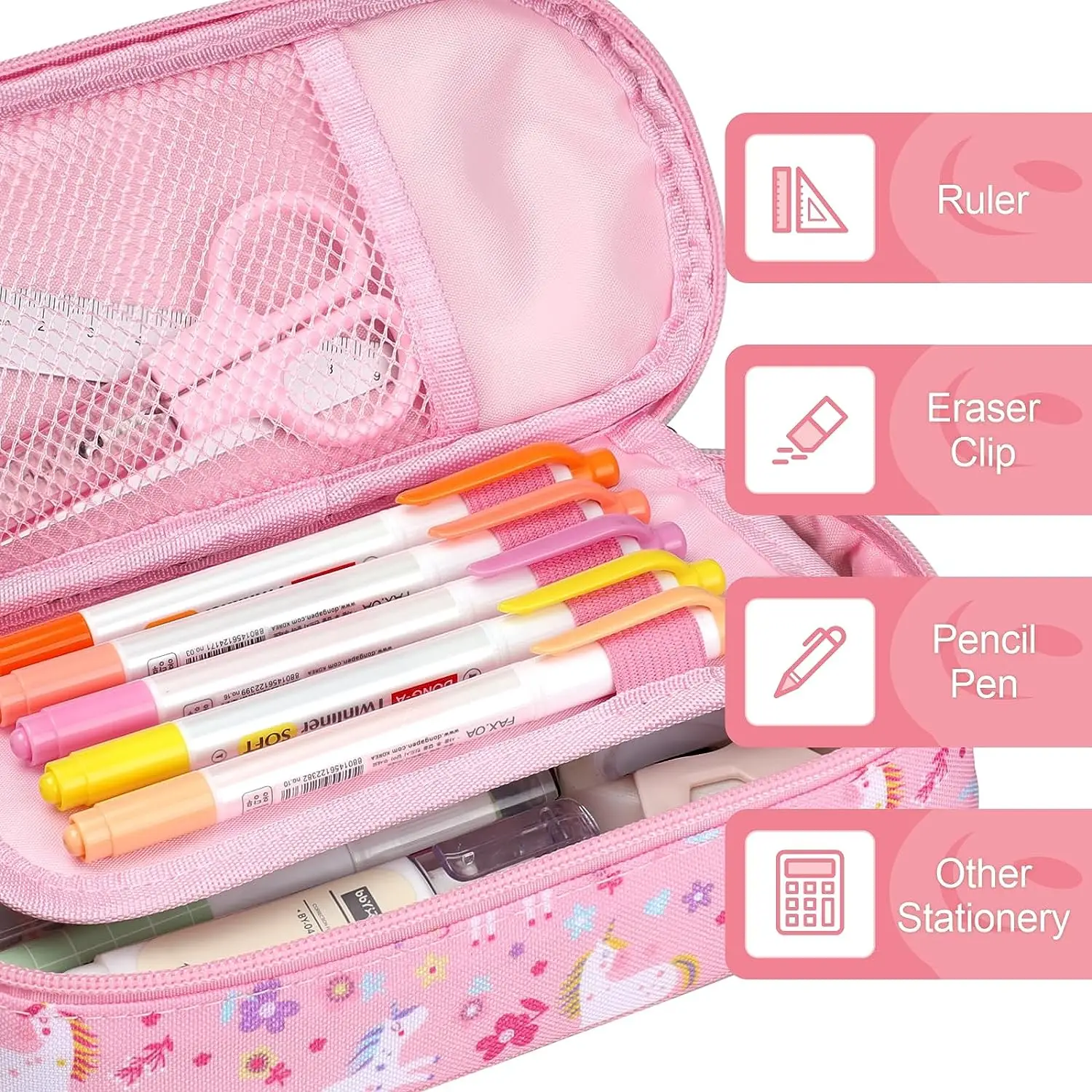 New Design Children Unicorn Polyester Pencil Case Cute Printed Pencil Case Large Capacity Zipper Pencil Box for Girls