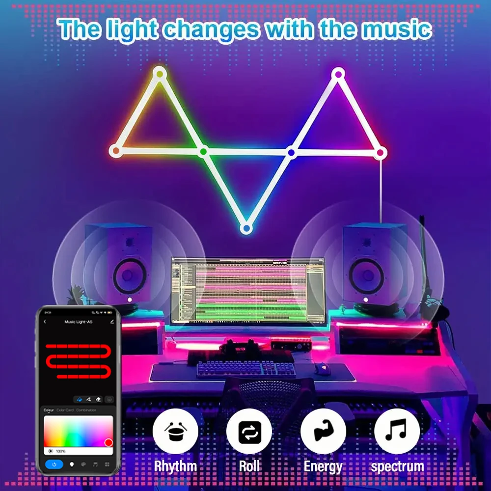 DIY  RGB Smart Splicing Glide Wall Lighting Music Sync Bar Home Decor LED Light 9 Segmen for Gaming Streaming Smart Home Lights