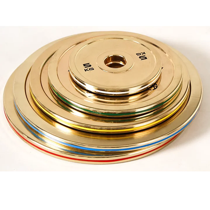 Wholesale high quality Gold Steel Bumpers cast iron barbell home gym equipment barbell with weight plates set