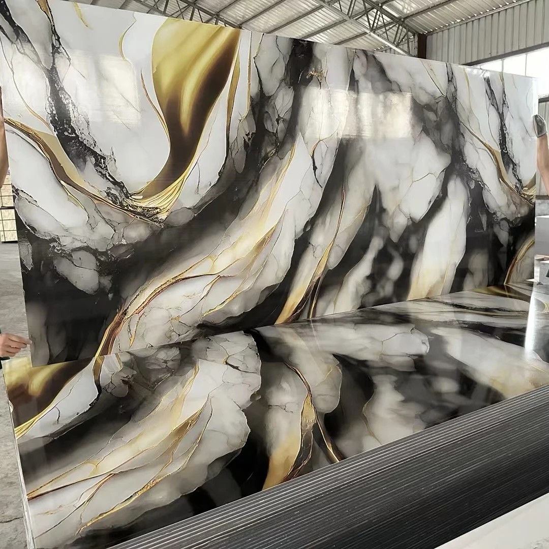 PVC marble wall panel Bamboo charcoal wood veneer Interior decorative panels background wall board