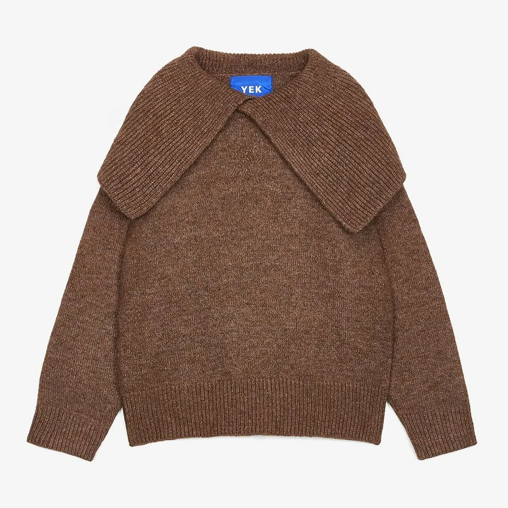 Custom brown Turn Down Collar children knitted long sleeve Anti-Shrink pullover for kids winter wholesale wool sweater factory