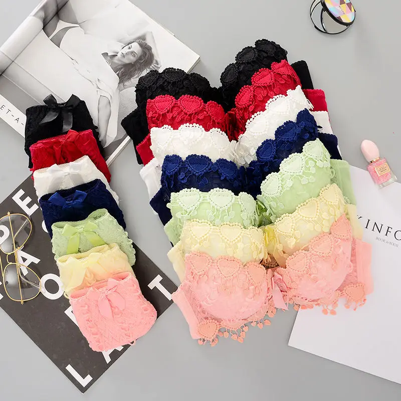 Dropshipping Lady Sexy Bras and Underwear Panty Lace Cute Young Beautiful Girls Push Up Bra & Brief Panties Sets