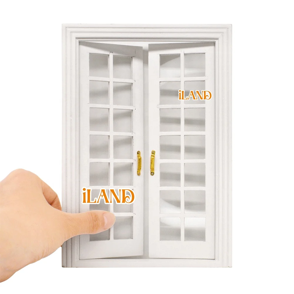 iLAND Miniature Dollhouse Accessories, 1:12 Dolls House Furniture Mini Wooden Exterior Door 28 Panels