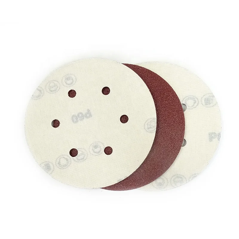 5 Inch  6 Holes Garnet Sand Paper Hook and Loop  Sanding Disc Sandpaper Discs for Grinding Wood