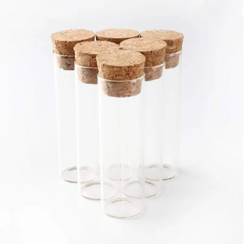 Medical Grade Clear Round Flat Bottom Glass Test Tube Wooden Cork Cap Borosilicate 3.3 Glass 30mm Test Tubes With Cork Stopper